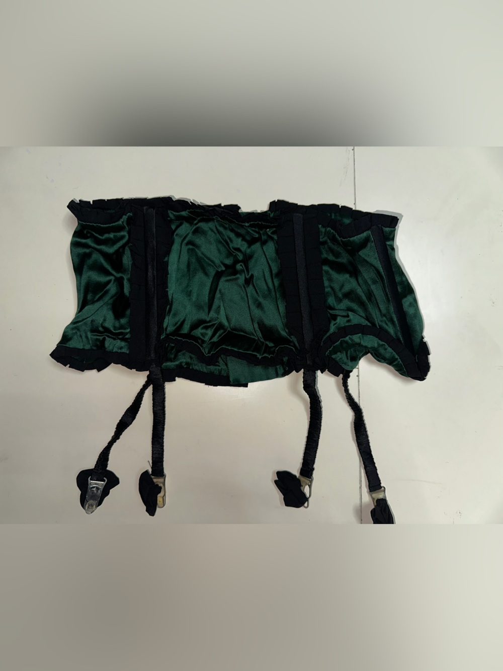 Rare Vintage le CapricedeMarie Silk Emerald Green Bra, Garter belt and panty set